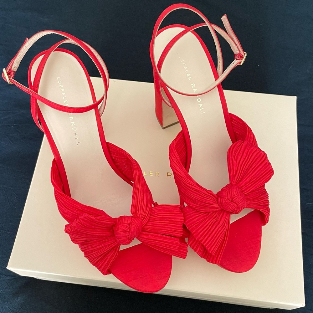 Loeffler Randall's Natalia Pleated Bow Platform Sandals size 9